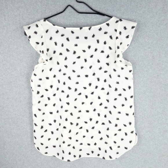 LOFT Top Women's Extra Small Petite White Chiffon Flutter Sleeve Ruffle Hem Boho - Picture 6 of 10